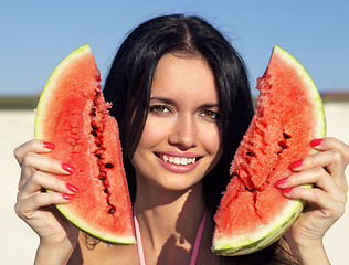 Image showing Beautiful girl with water-melon