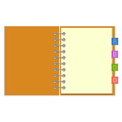 Image showing Blank notebook with colorful information bookmarks