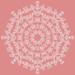 Image showing Round white ornate pattern on pink background