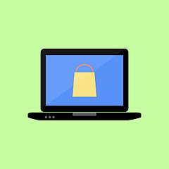 Image showing Flat style laptop with shopping bag