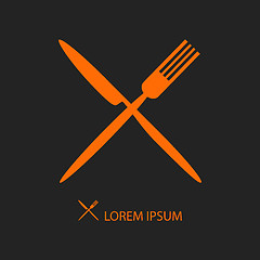 Image showing Crossed orange flatware on black