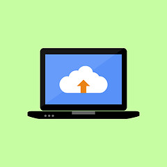 Image showing Flat style laptop with cloud uploading