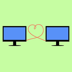 Image showing Flat style computers connected with heart