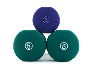 Image showing Side view of thee dumbbells