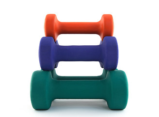 Image showing Pyramid of colorful dumbbells