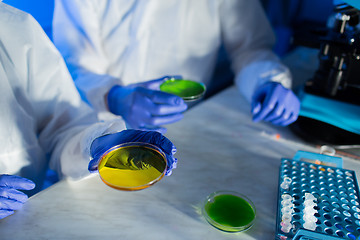 Image showing close up of scientists with test samples in lab