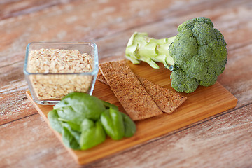 Image showing close up of food rich in fiber on wooden table