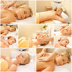 Image showing woman having facial or body massage in spa salon