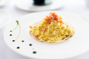 Image showing close up of restaurant dish on table