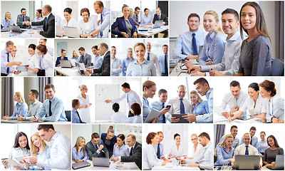 Image showing collage with many business people in office