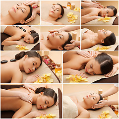 Image showing woman having facial or body massage in spa salon