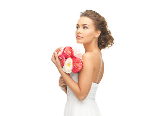 Image showing woman with bouquet of flowers