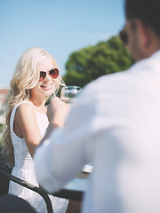 Image showing couple drinking wine in cafe