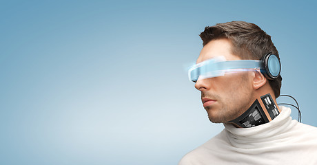 Image showing man with futuristic glasses and sensors