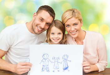 Image showing happy family with drawing or picture
