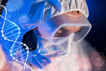 Image showing close up of scientist face in chemical lab