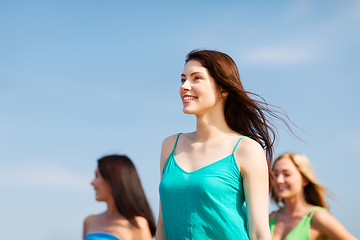 Image showing girl with friends walking on the beach