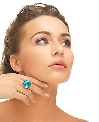 Image showing woman with blue cocktail ring