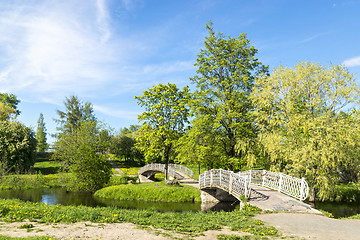 Image showing River park with foot bridges in summer