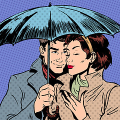 Image showing Rain man and woman under umbrella romantic relationship courtshi