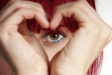 Image showing woman shows heart