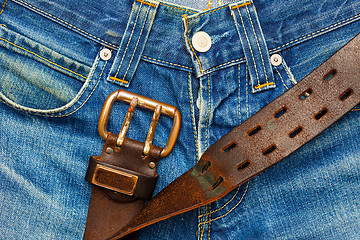 Image showing Vintage leather belt with metal buckle