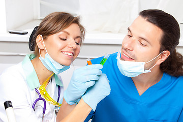 Image showing two researchers in the lab want drink