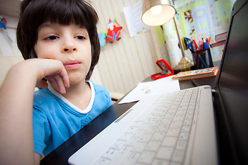 Image showing distance learning, preschool child with computer