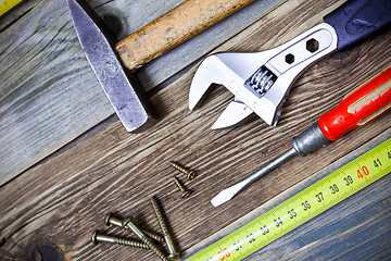 Image showing still life with vintage locksmith tools, close up