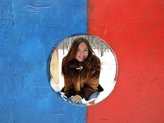 Image showing The beautiful girl in the winter in park 1