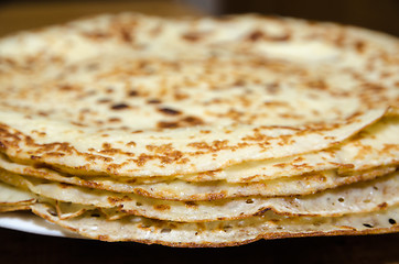 Image showing Stack of newly made pancakes