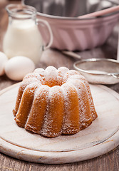 Image showing Marble cake with baking utensils