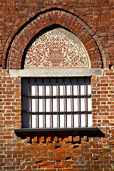 Image showing rose window  lombardy     in  the castellanza  old      tower   