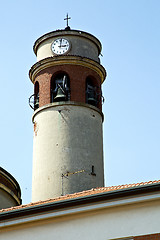 Image showing  sunny day    milan   old tile roof  church tower bell 