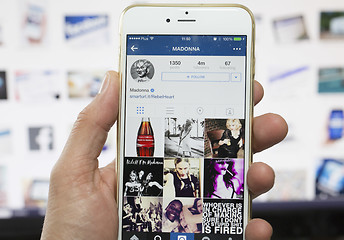 Image showing Iphone showing Instagram account of Madonna