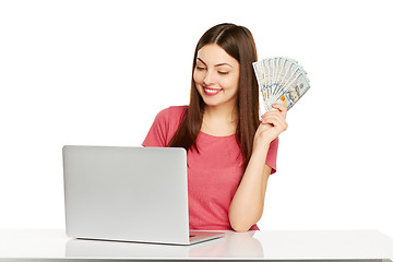 Image showing Woman showing  laptop screen