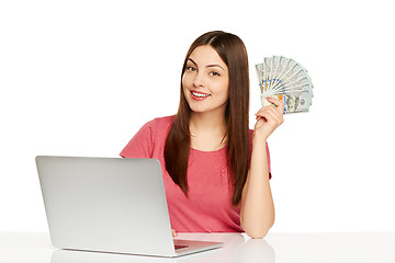 Image showing Woman showing  laptop screen