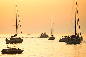 Image showing Boats at sunset