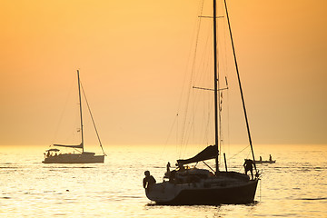 Image showing Boats in Adriatic sea at sunset