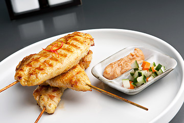 Image showing Grilled Chicken Satay Skewers