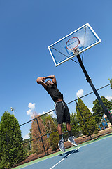 Image showing Basketball Dunk from Below