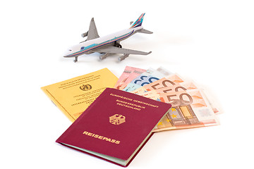 Image showing Passport with money and vaccination card