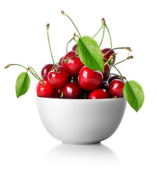 Image showing Cherries in plate isolated