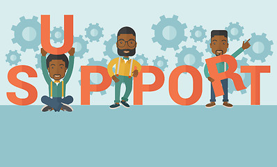 Image showing Three black men standing in the word support.