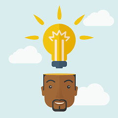 Image showing Black businessman with bulb on his head.