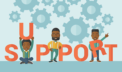 Image showing Three black men standing in the word support.