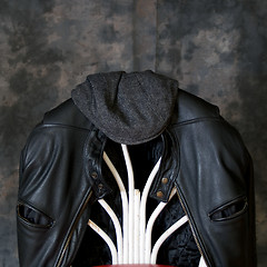 Image showing leather motorcycle jacket and hat