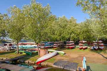 Image showing Canoes at the lakeside