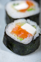 Image showing fresh sushi choice combination assortment selection 