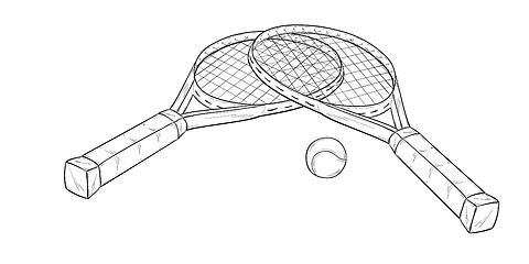 Image showing two tennis racquets and ball, sketch